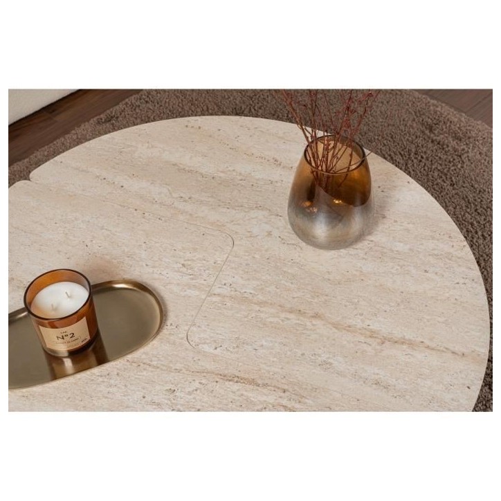 Table basse - MOIRA - Ronde - Effet marbre travertin - 90 x 90 x 41 cm Table basse - MOIRA - Ronde - Effet marbre travertin - 90 x 90 x 41 cm