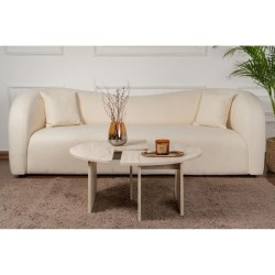 Table basse - MOIRA - Ronde - Effet marbre travertin - 90 x 90 x 41 cm