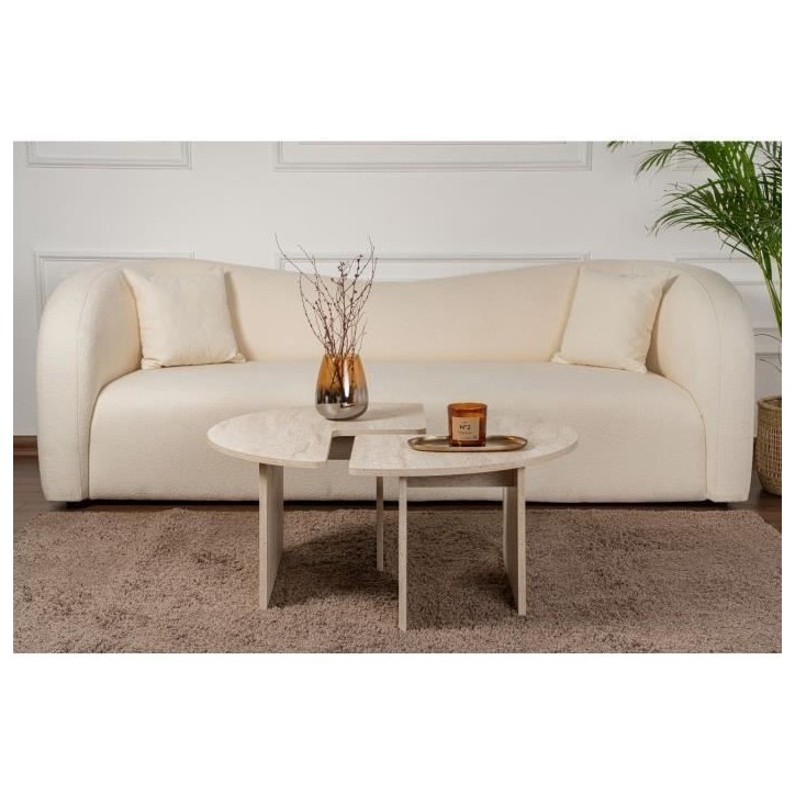 Table basse - MOIRA - Ronde - Effet marbre travertin - 90 x 90 x 41 cm Table basse - MOIRA - Ronde - Effet marbre travertin - 90 x 90 x 41 cm