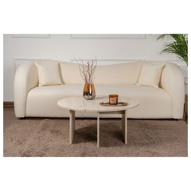 Table basse - MOIRA - Ronde - Effet marbre travertin - 90 x 90 x 41 cm Table basse - MOIRA - Ronde - Effet marbre travertin - 90 x 90 x 41 cm