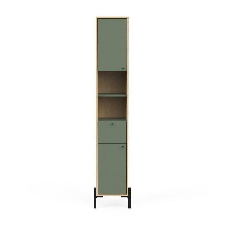 Colonne de salle de bain - 2 portes - 1 tiroir - L38,8 x P33,1 x H201,5cm - Vert et chene - DEMEYERE Colonne de salle de bain - 2 portes - 1 tiroir - L38,8 x P33,1 x H201,5cm - Vert et chene - DEMEYERE