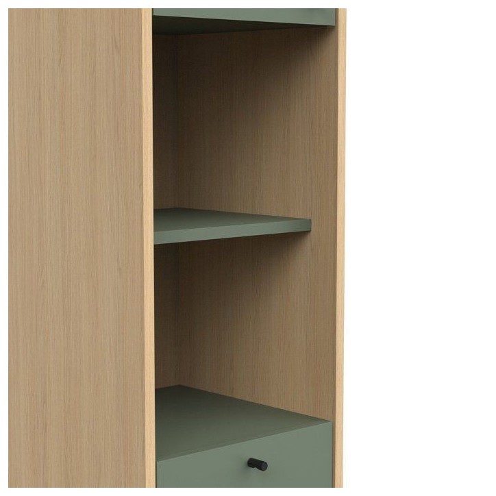 Colonne de salle de bain - 2 portes - 1 tiroir - L38,8 x P33,1 x H201,5cm - Vert et chene - DEMEYERE Colonne de salle de bain - 2 portes - 1 tiroir - L38,8 x P33,1 x H201,5cm - Vert et chene - DEMEYERE