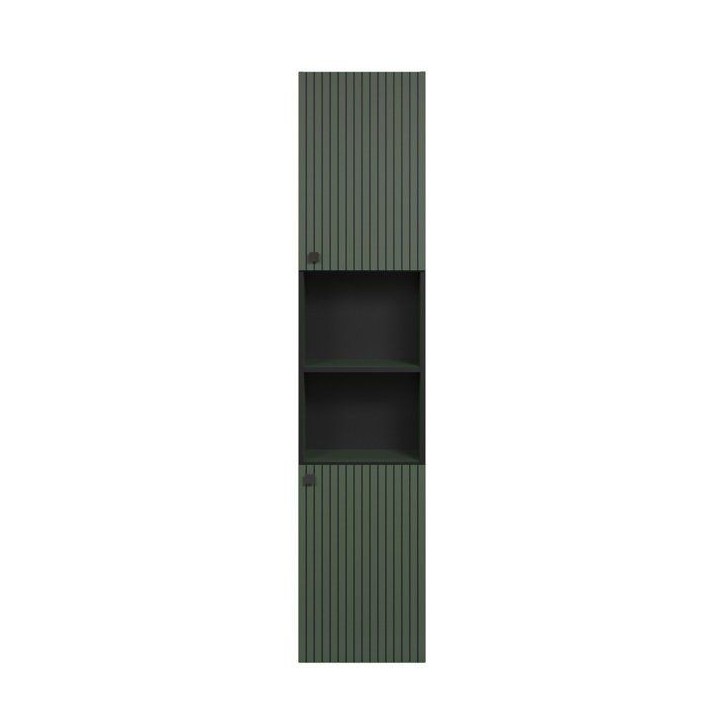 CALICOSY - Colonne de salle de bain rainurée 2 portes, 2 niches H186 cm - PUREBLISS - Vert sauge et noir mat-Vert sauge et noir CALICOSY - Colonne de salle de bain rainurée 2 portes, 2 niches H186 cm - PUREBLISS - Vert sauge et noir mat-Vert sauge et noir
