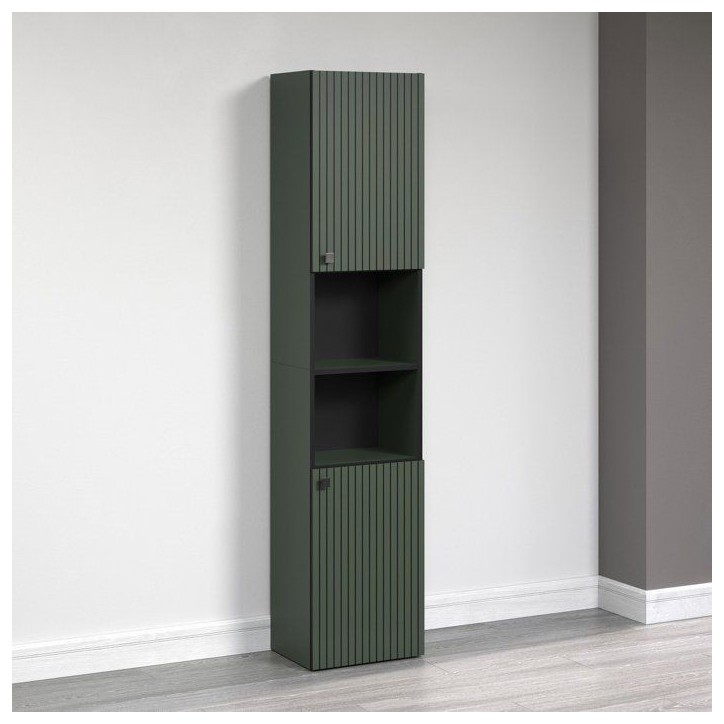 CALICOSY - Colonne de salle de bain rainurée 2 portes, 2 niches H186 cm - PUREBLISS - Vert sauge et noir mat-Vert sauge et noir CALICOSY - Colonne de salle de bain rainurée 2 portes, 2 niches H186 cm - PUREBLISS - Vert sauge et noir mat-Vert sauge et noir