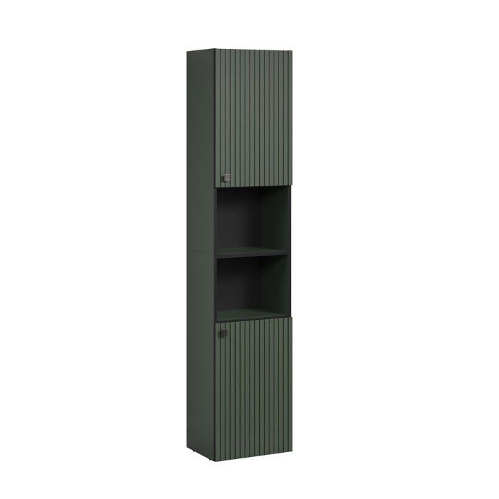 CALICOSY - Colonne de salle de bain rainurée 2 portes, 2 niches H186 cm - PUREBLISS - Vert sauge et noir mat-Vert sauge et noir CALICOSY - Colonne de salle de bain rainurée 2 portes, 2 niches H186 cm - PUREBLISS - Vert sauge et noir mat-Vert sauge et noir