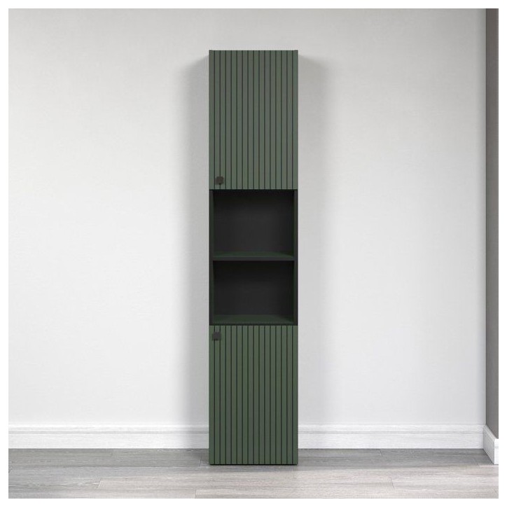 CALICOSY - Colonne de salle de bain rainurée 2 portes, 2 niches H186 cm - PUREBLISS - Vert sauge et noir mat-Vert sauge et noir CALICOSY - Colonne de salle de bain rainurée 2 portes, 2 niches H186 cm - PUREBLISS - Vert sauge et noir mat-Vert sauge et noir