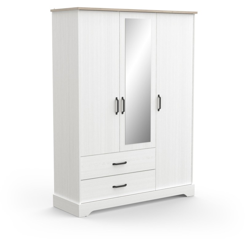 Armoire de chambre - COTTAGE - Chene Kronberg / Blanc - 3 portes - 148 Armoire de chambre - COTTAGE - Chene Kronberg / Blanc - 3 portes - 148