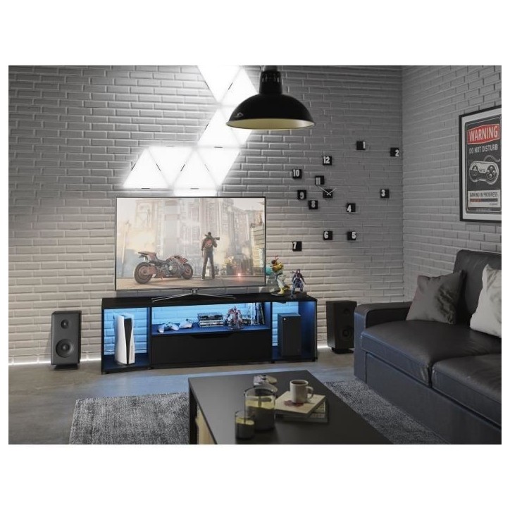 Meuble TV gamer - HACK - Noir - 163 x 45 x 48 cm - DIAGONE