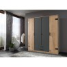 Armoire CORFOU - Décor Chene et gris anthracite - 4 portes battantes