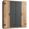 Armoire CORFOU - Décor Chene et gris anthracite - 4 portes battantes