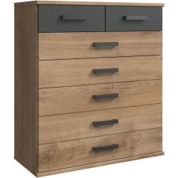 Commode CORFOU - 5 grands tiroirs + 2 petits - décor Chene et gris -