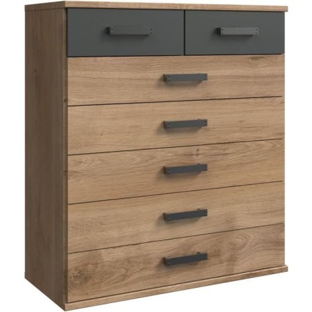 Commode CORFOU - 5 grands tiroirs + 2 petits - décor Chene et gris -