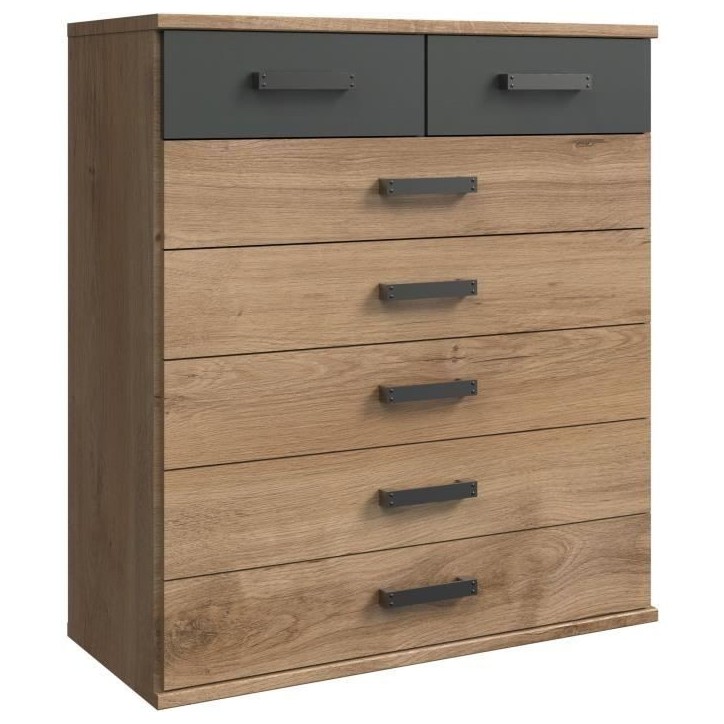 Commode CORFOU - 5 grands tiroirs + 2 petits - décor Chene et gris - L91 x P40 x H103 cm Commode CORFOU - 5 grands tiroirs + 2 petits - décor Chene et gris - L91 x P40 x H103 cm