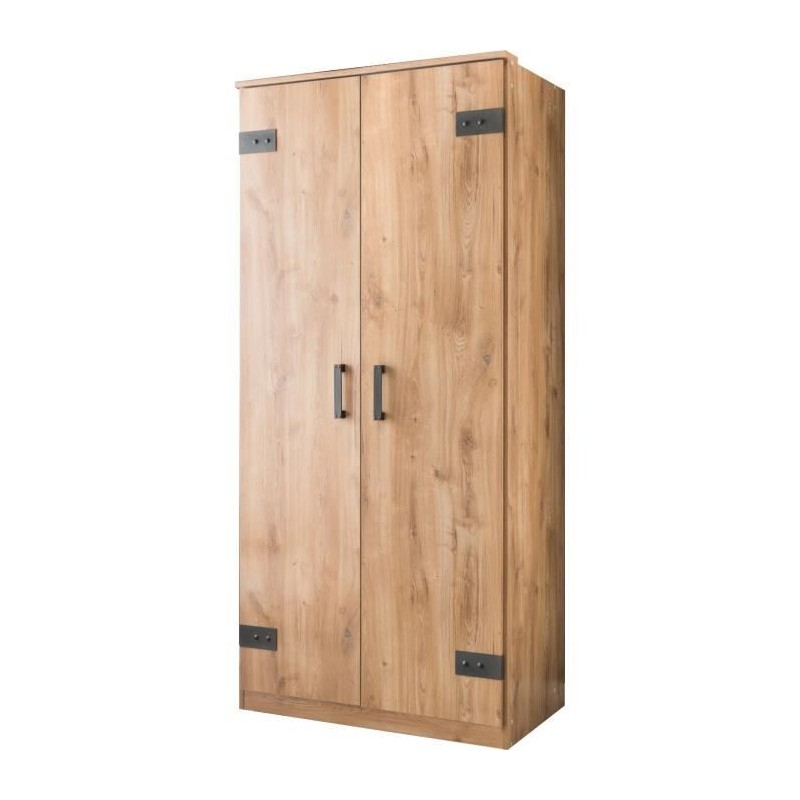 Armoire CORFOU - Décor Chene - 2 portes - L90 x P58 x H198 cm Armoire CORFOU - Décor Chene - 2 portes - L90 x P58 x H198 cm
