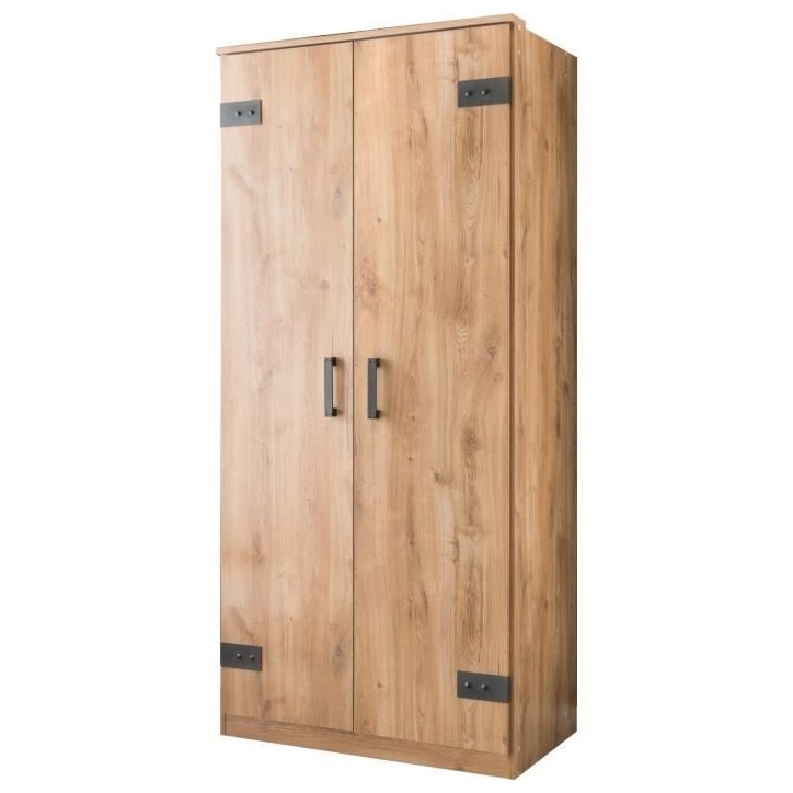 Armoire CORFOU - Décor Chene - 2 portes - L90 x P58 x H198 cm