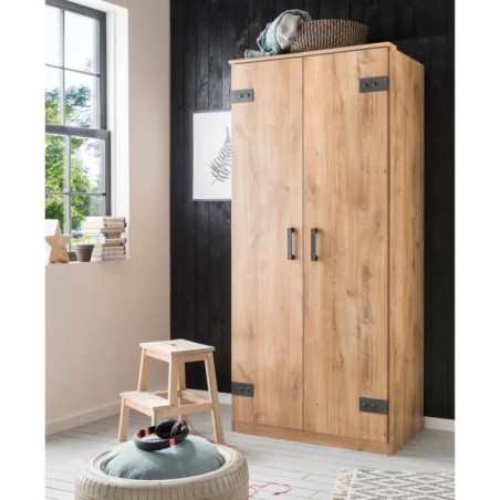 Armoire CORFOU - Décor Chene - 2 portes - L90 x P58 x H198 cm
