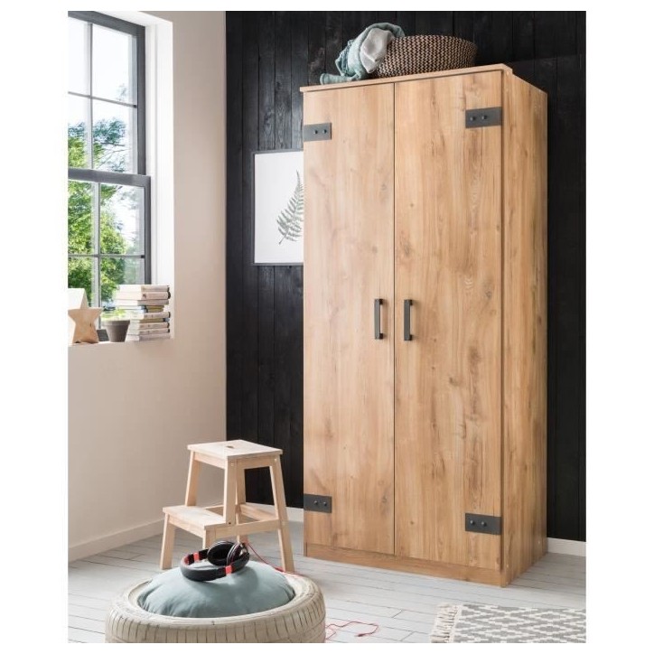 Armoire CORFOU - Décor Chene - 2 portes - L90 x P58 x H198 cm