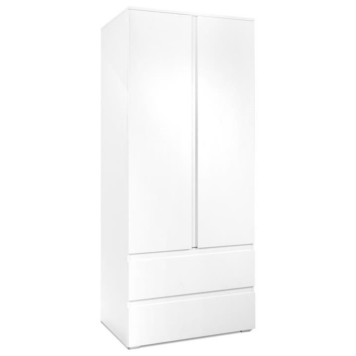 Armoire Image 60A - 2 portes battantes - 2 tiroirs - Blanc Mat - L80 x H191 x P55 cm
