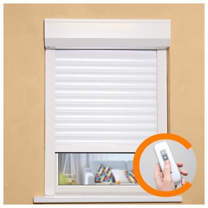 Volet roulant H155 x L120 cm PVC recoupable en largeur et hauteur - Manoeuvre électrique radio - Coloris Blanc -