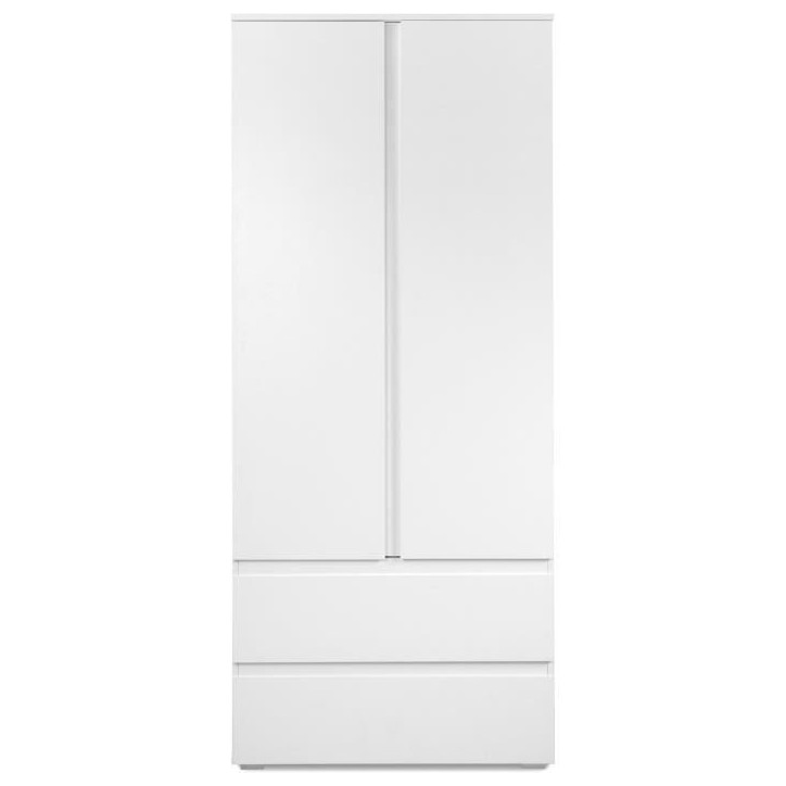 Armoire Image 60A - 2 portes battantes - 2 tiroirs - Blanc Mat - L80 x H191 x P55 cm