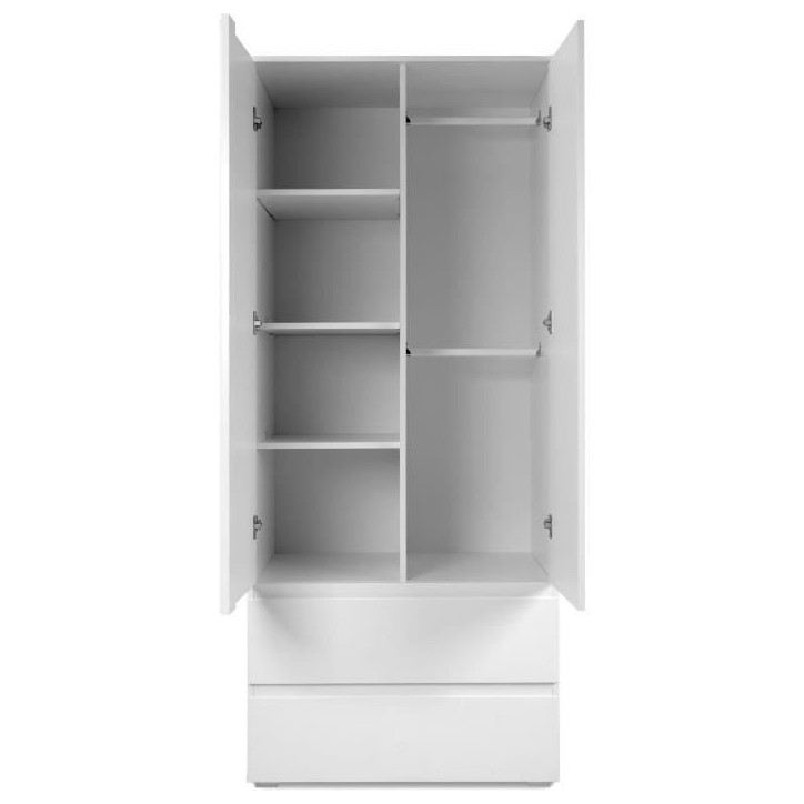 Armoire Image 60A - 2 portes battantes - 2 tiroirs - Blanc Mat - L80 x H191 x P55 cm