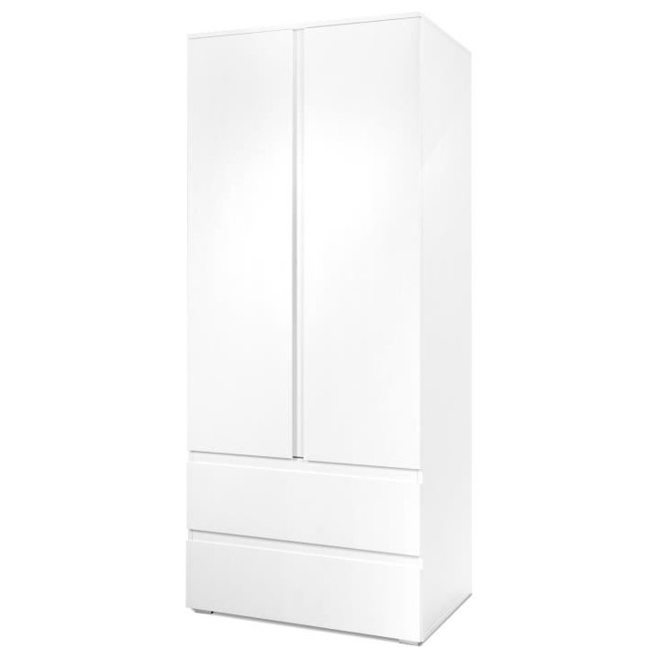 Armoire Image 60A - 2 portes battantes - 2 tiroirs - Blanc Mat - L80 x H191 x P55 cm