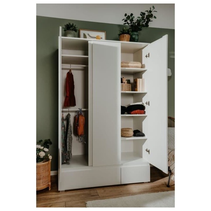 Armoire IMAGE 60B - Décor blanc mat - 3 portes + 2 tiroirs - L121,6 x H191 x P55 cm