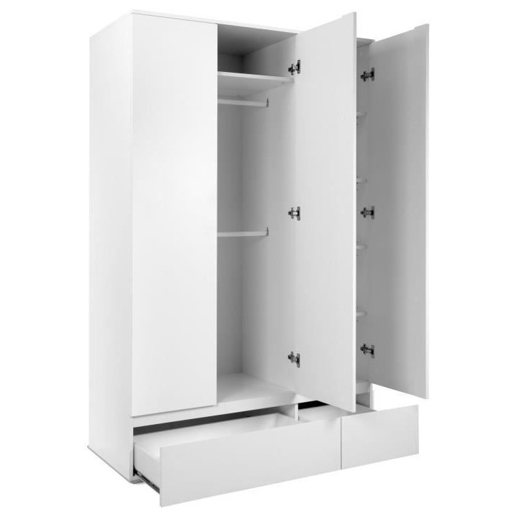 Armoire IMAGE 60B - Décor blanc mat - 3 portes + 2 tiroirs - L121,6 x H191 x P55 cm