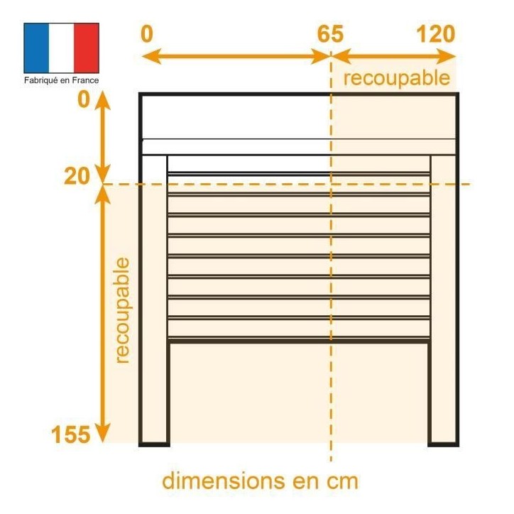 Volet roulant H155 x L120 cm PVC recoupable en largeur et hauteur - Manoeuvre électrique radio - Coloris Blanc -