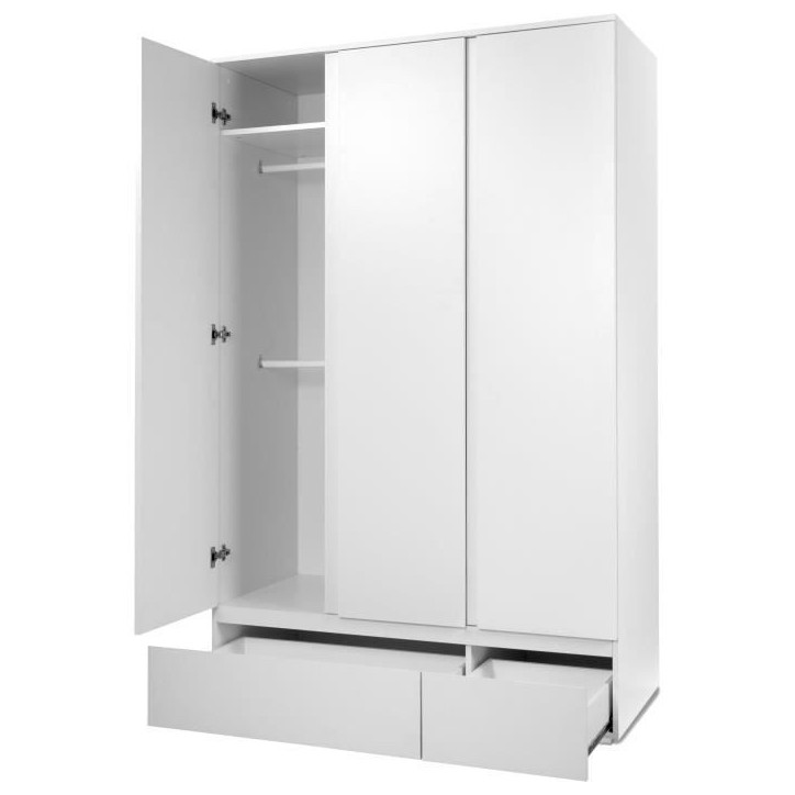 Armoire IMAGE 60B - Décor blanc mat - 3 portes + 2 tiroirs - L121,6 x H191 x P55 cm