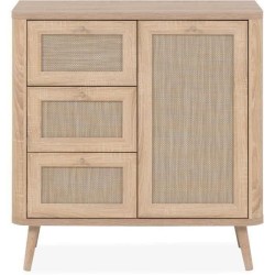Commode - 3 tiroirs - 1 porte - Décor Cannage - L80,9 x H84 x P40 cm