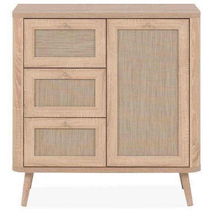 Commode - 3 tiroirs - 1 porte - Décor Cannage - L80,9 x H84 x P40 cm