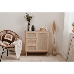 Commode - 3 tiroirs - 1 porte - Décor Cannage - L80,9 x H84 x P40 cm