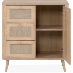 Commode - 3 tiroirs - 1 porte - Décor Cannage - L80,9 x H84 x P40 cm