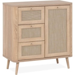 Commode - 3 tiroirs - 1 porte - Décor Cannage - L80,9 x H84 x P40 cm