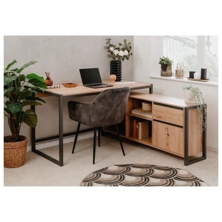 Bureau d'angle réversible Denver - Panneaux de particules - Coloris chene artisan, anthracite - 139 x 75 x 139 cm