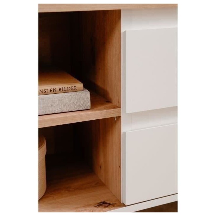 Meuble TV Linz 56A - Décor blanc / chene artisan - Panneaux de particules - 186 x 59 x 36 cm