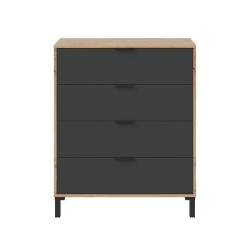 CALICOSY - Commode 4 tiroirs décor chene noueux et gris anthracite -