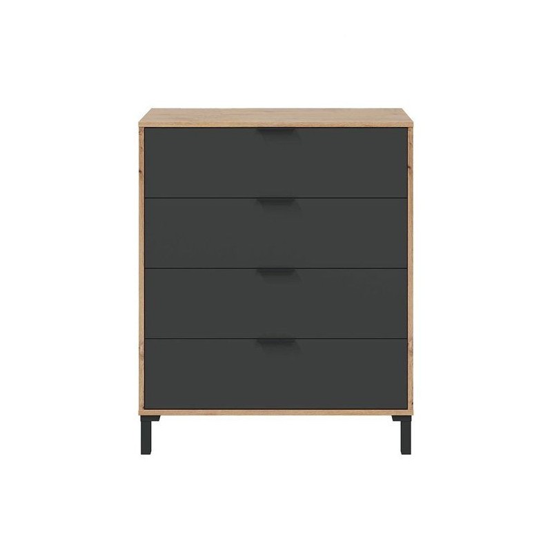 CALICOSY - Commode 4 tiroirs décor chene noueux et gris anthracite - CALICOSY - Commode 4 tiroirs décor chene noueux et gris anthracite -