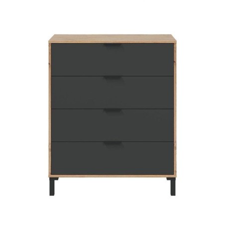CALICOSY - Commode 4 tiroirs décor chene noueux et gris anthracite -