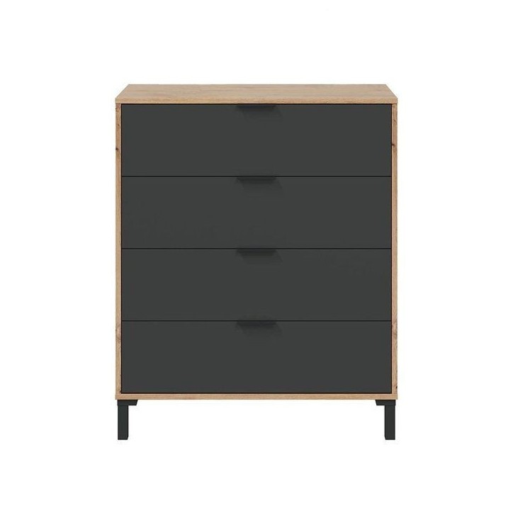 CALICOSY - Commode 4 tiroirs décor chene noueux et gris anthracite - L77,5 cm - Bois clair