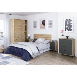 CALICOSY - Commode 4 tiroirs décor chene noueux et gris anthracite -