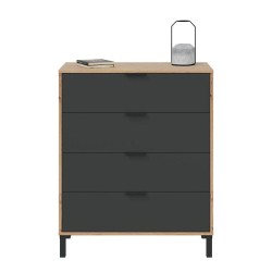 CALICOSY - Commode 4 tiroirs décor chene noueux et gris anthracite -