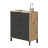 CALICOSY - Commode 4 tiroirs décor chene noueux et gris anthracite -