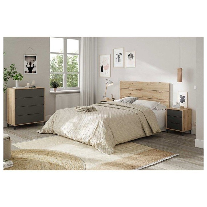 CALICOSY - Commode 4 tiroirs décor chene noueux et gris anthracite - L77,5 cm - Bois clair