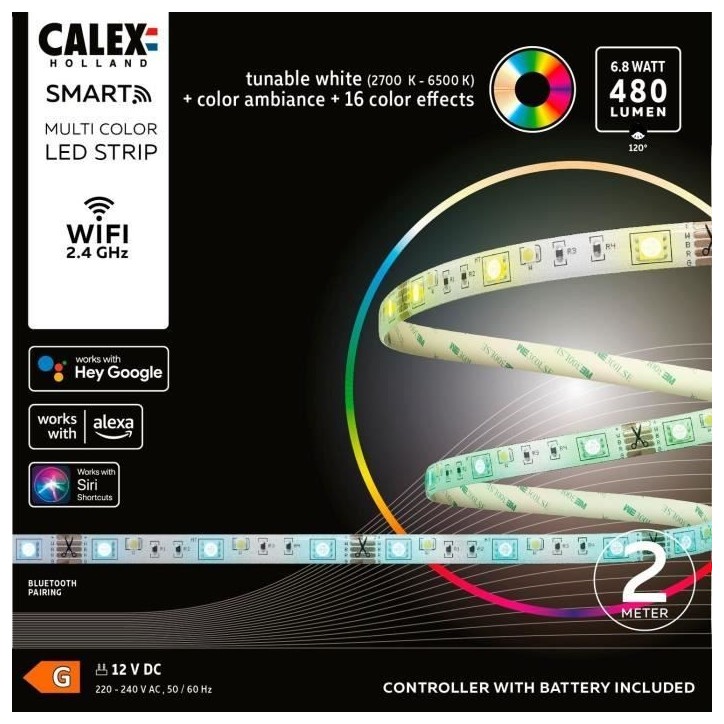 CALEX - Smart LED Ruban 2M 6,8W 480lm RGBCCT 2700-6500K + Telecommande