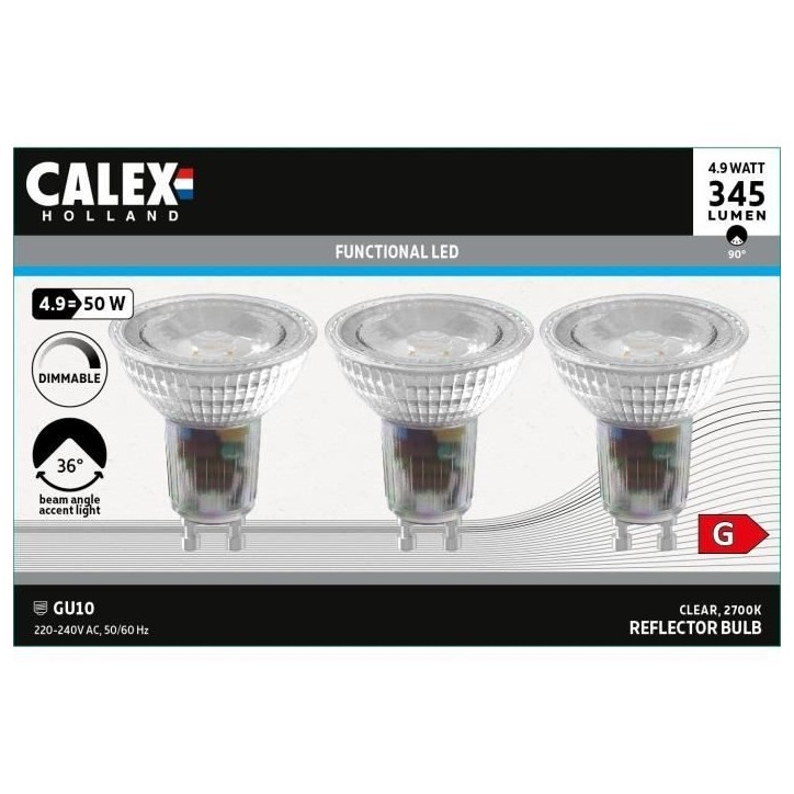 Ampoule LED reflecteur - CALEX - GU10 - 4,9 W - 345 lm - 2700 K - Intensité variable - Chrome
