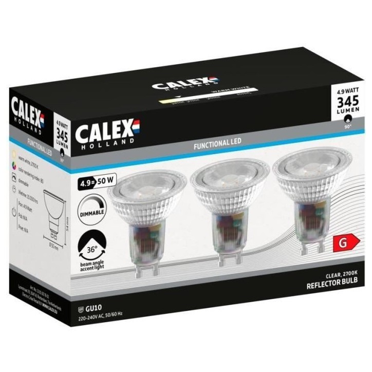 Ampoule LED reflecteur - CALEX - GU10 - 4,9 W - 345 lm - 2700 K - Intensité variable - Chrome