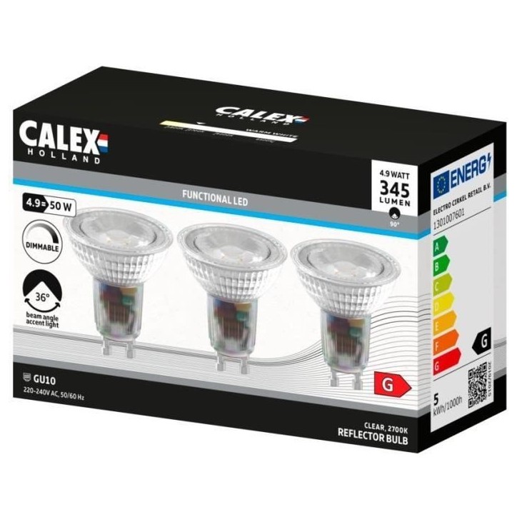 Ampoule LED reflecteur - CALEX - GU10 - 4,9 W - 345 lm - 2700 K - Intensité variable - Chrome