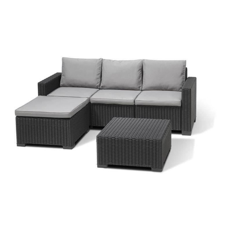 Salon de jardin en résine imitation rotin tressé - Gris graphite - A